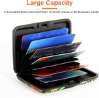 Mayski Credit Card Holder, RFID Blocking, Aluminum Alloy Hard Case, Small Mini Business Metal Wallet for Women Men, Black Cat Flower