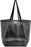 HOHOM Beach Bags for Women, Summer Travel Mesh Tote Bag with Large Inner Pocket, Sandproof Woven Shoulder Handbag