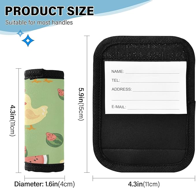 Chicken Watermelon Luggage Handle Wrap for Suitcase Luggage Tags Handle Covers Identifiers Soft Decorations Travel Accessories 2 Pack
