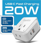 Ceptics Germany, Korea Travel Plug Adapter Set, 20W PD & QC, Safe Dual USB & USB-C - 2 USA Socket - Use in Schuko, France, Russia, Netherlands - Includes Type E/F SWadAPt Attachments