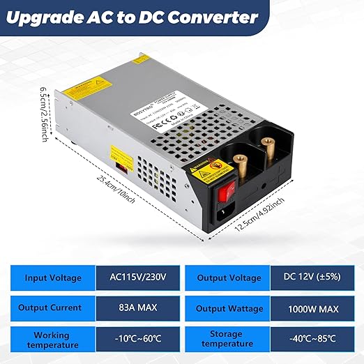 12V Switching Power Supply 1000W 83A Universal Power Supply Adapater Transformer Converter AC to DC Voltage Converter for Led Strip, Motor Pump, CCTV, Electronic Instruments, Lab Computer