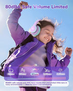 iClever BTH26 Active Noise Cancelling Headphones for Kids, 60H Play Time, Safe Volume 80dBA, Type C Fast Charging, Bluetooth5.4, Kids Bluetooth Headphones with Mic AUX Cord for iPad Airplane, Purple