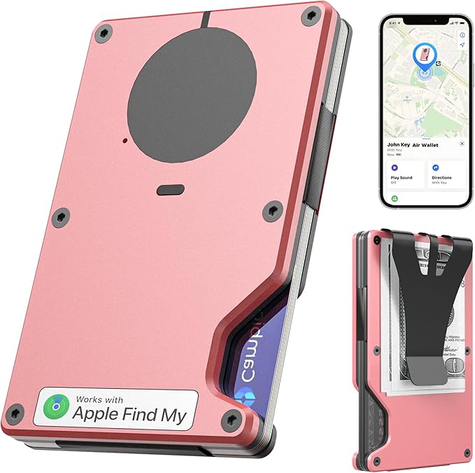 Air Wallet, Built-in Tracker Slim Wallet, Smart Wallet with Money Clip, Compatible with FindMy Network(iOS Only), Anti-Theft Card Holder, *Gift for Men (Tracker Wallet,Macaron Powder)