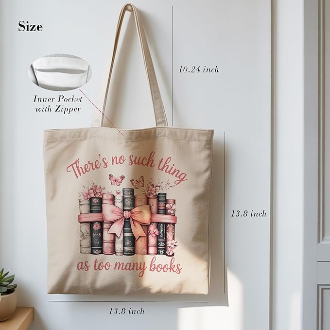 Aesthetic Canvas Tote Bag, Cute Reusable Bags for Women with Inner Pocket