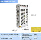 MK-SMPS-S250-12 MAKERELE 240W AC 110V-220V to DC 12V Power Supply Switching Converter, 20A DC Universal Regulated Switching, Transformer Driver Adapter for Strip 3D Printer CCTV Camera Motor Pump