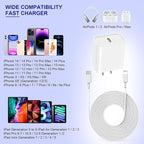 10FT iPhone Fast Charger,3Pack Extra Long[Apple MFi Certified]iPhone Charger Fast Charging Quick 10Foot USB C to Lightning Cable Cord Adapter Block for iPhone 14 Pro Max/14 Plus/13/12Mini/11/XS/X/iPad