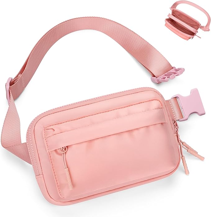 Fanny Packs for Women Men,Belt Bag,Water-resistant Crossbody Bag with 4 Zipper Pockets,Fashion Waist Packs with Adjustable Strap for Workout/Running/Yoga/Shopping/Hiking,Pink