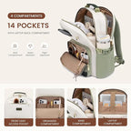 LOVEVOOK Laptop Backpack for Women with Pouch Pocket for Large Capacity Cup,15.6 Inch Teacher Nurse College Work Backpack Purse,Waterproof Laptop Bag Computer Back Pack for Travel, Beige-Green-Black