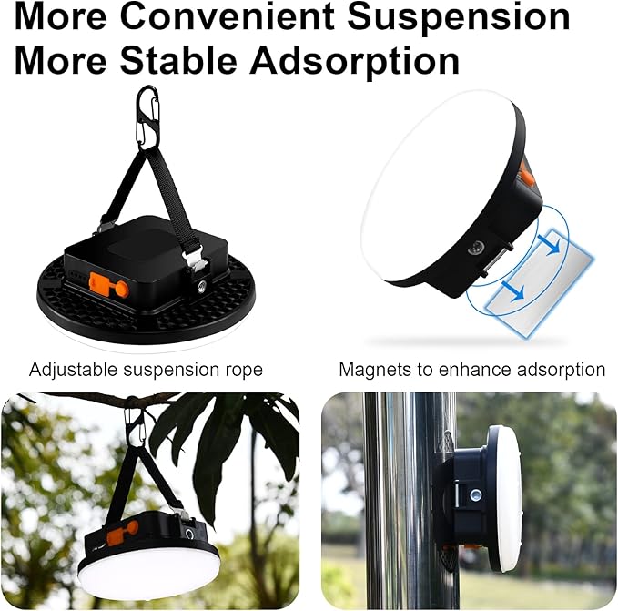 IODOO 16500mAh 60W Rechargeable Camping Light 3000LM 2700/4000/6500K LED Camping Lantern Portable IP65 Waterproof Tent Lights Power Failur