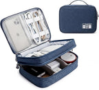 Lanola Travel Cable Organizer Bag, Electronic Accessories Case Portable Double Layer Cable Storage Bag for Cord,phone,Charger, Flash Drive, Phone, SD Card,Personal Items - (Dark Blue)