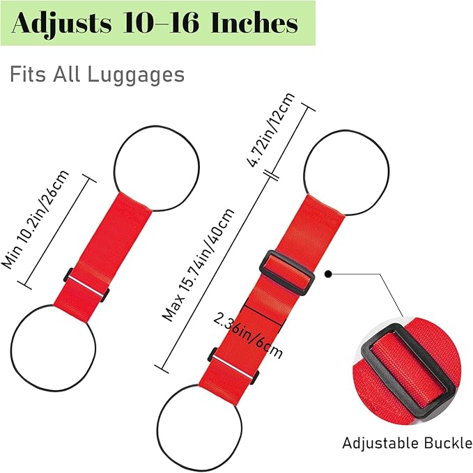 Multi Use Strong Adjustable Luggage Connector Straps for Suitcases,2 Pack Flexible Luggage Accessories Elastic Fastening Bag Strap (Red)