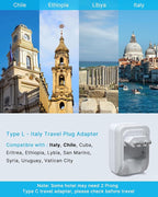 2 Pack Italy Travel Plug Adapter, VINTAR Foldable Italy Power Adapter with 3 USB Ports(2 USB C) and 2 American Outlets, 3 Prong Grounded Type L Plug Adapter for US to Italy Rome Uruguay Chile