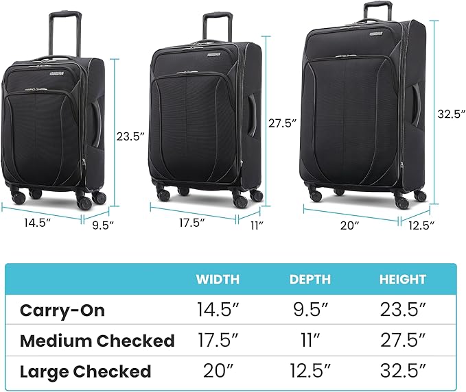 American Tourister 4 KIX 2.0 Softside Expandable Luggage with Spinners, Black, 3PC (CO/MED/LG)