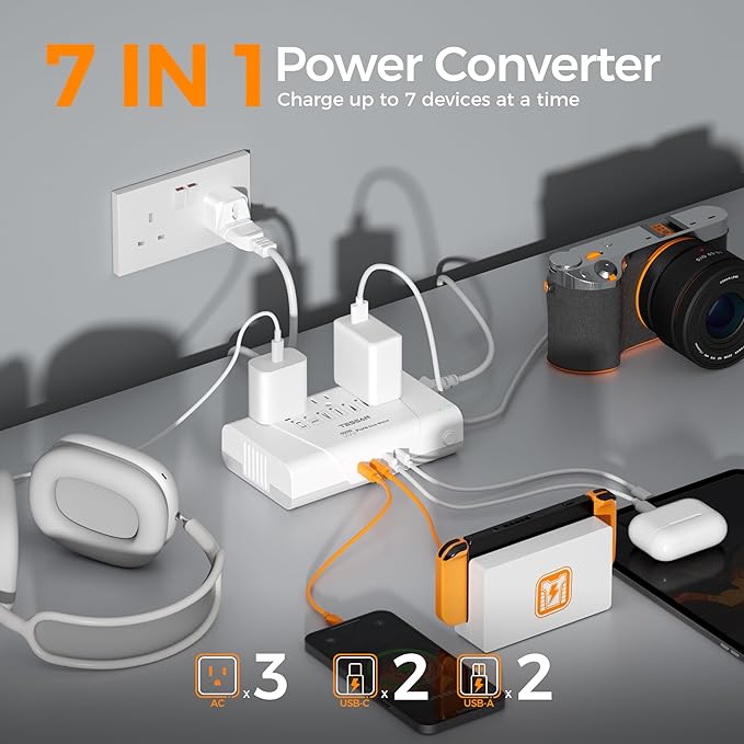 TESSAN 600W Pure Sine Wave 220V to 110V Voltage Converter US to Europe, Universal Travel Adapter with 4 USB Ports PD 35W QC 30W, EU/UK/AU/IT/India Plug Adaptor, Step Down Transformer Power Converters