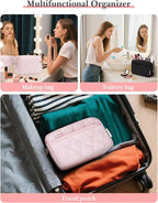 Noozion Makeup Bag Travel Toiletry Bag, Puffy Padded Cosmetic Bag for Women, Makeup Organizer Case, Wide-open Pouch Purse, Travel Essentials