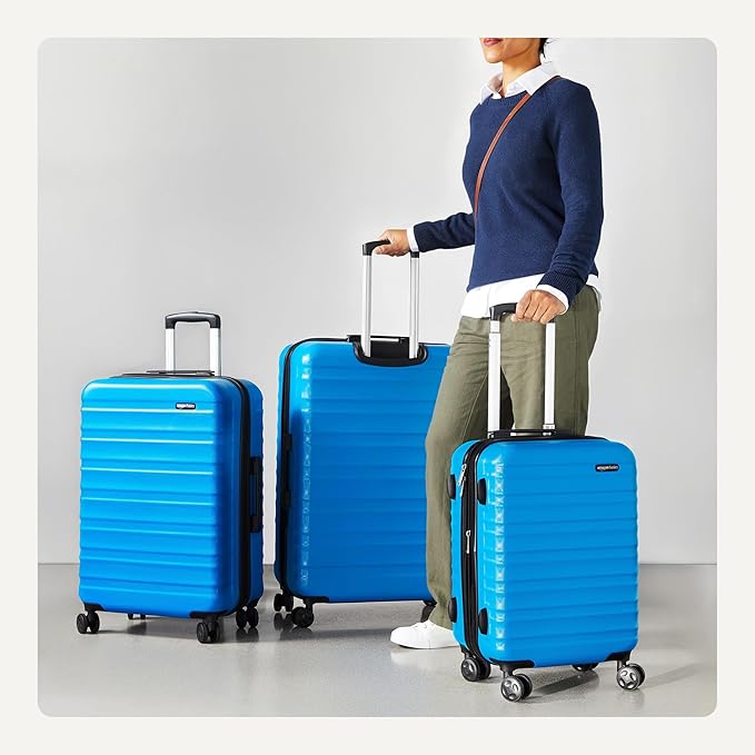 Amazon Basics 3-Piece Hardside Expandable Travel Luggage Set (21", 26", 30"), Scratch-Resistant Suitcases with Multi-directional Wheels, Carry-on and Checked Bags, Light Blue