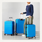 Amazon Basics 3-Piece Hardside Expandable Travel Luggage Set (21", 26", 30"), Scratch-Resistant Suitcases with Multi-directional Wheels, Carry-on and Checked Bags, Light Blue