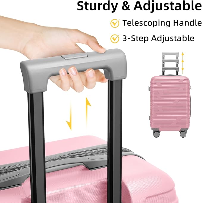 6 Piece Luggage Sets with Bags, Lightweight Expandable Checked Luggage Sets, Hardshell ABS Spinner Wheels Carry on Suitcase with TSA Lock, for Travel, Women Men (1 Pink, 18/20/24/28inch+2bags)