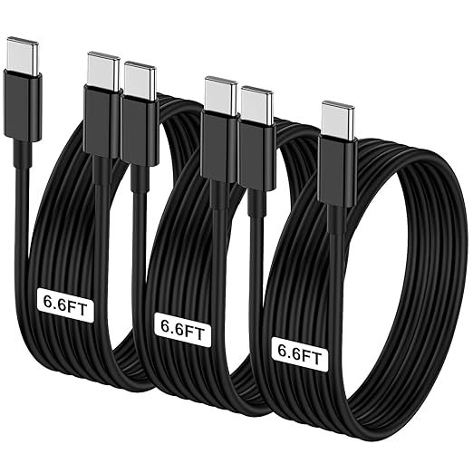 LOFPYE 3-Pack Black 6.6FT 60W USB C to USB C Cable, Type C Fast Charging Cable for iPhone Air 17 16e 16 15 Pro Plus Pro Max，for Galaxy S25/S24, for iPad Pro/Air/mini, for MacBook Pro/Air and More