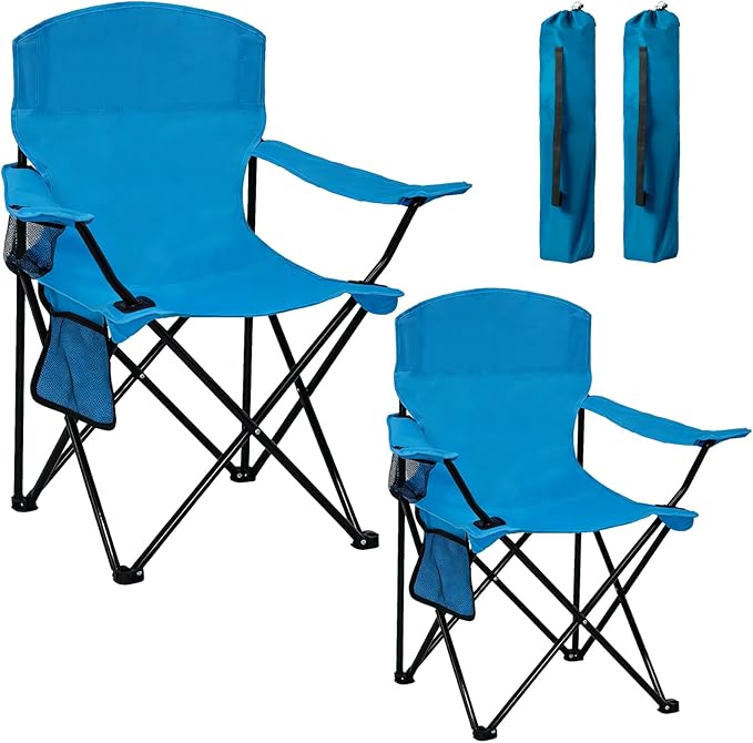 Camping Chair 2 Pack Portable Folding Chair, Supports 300lbs, Lightweight Stable Outdoor Chair for Camping Hiking Fishing Beach Travel Picnic, Compact Collapsible Camping Seat, Bright Blue