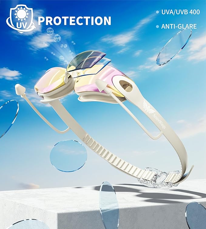 7 in 1 Swim Goggles + Swim Cap for Men Women,No Leak Anti-Fog & UV, Wide Visio HD Mirror PC Lens