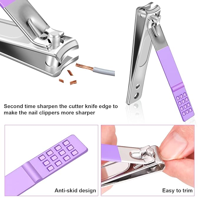 Manicure Set, Travel Mini Nail Clippers Kit Pedicure Care Tools, 10pcs Stainless Steel Grooming kit (Violet)