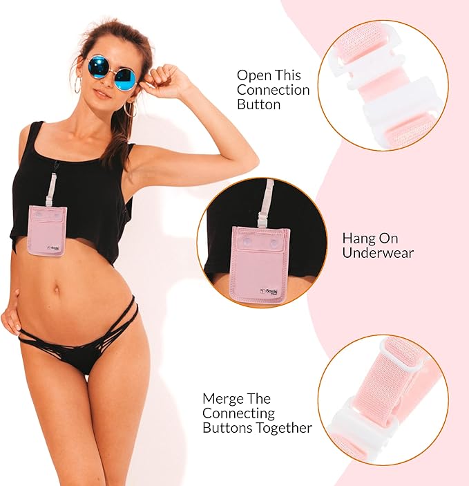 Hidden Travel Bra Wallet for Women - Money Pouch & Secret Pocket for Keys, Money & Valuables - Under Clothes Travel Pouch, Undercover Bra Stash - Pink