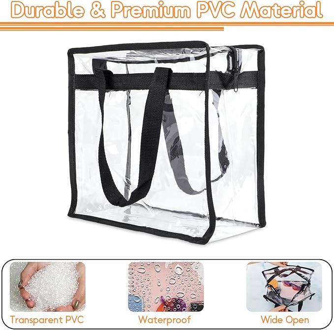 Hoiny Clear Bag for Stadium Events Approved, 12x6x12 Large Transparent Tote Bag with Zipper for Gym Concert Sports Festivals