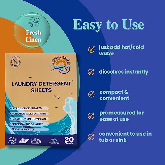Travel Laundry Detergent Sheets Pack of 3 – Compact Laundry Sheets for Travel, Hand Wash or Machine Wash Detergent Strips for Sink Washing Clothes on Trips, Hotels & Cruises