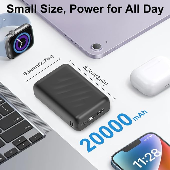 20000mAh Battery Pack for Heated Vest-5V/7.4V Rechargeable Power Bank with LED Display and DC/USB Output for Heated Jacket,Fast Charging Powerbank Compatible with iPhone iPad Samsung