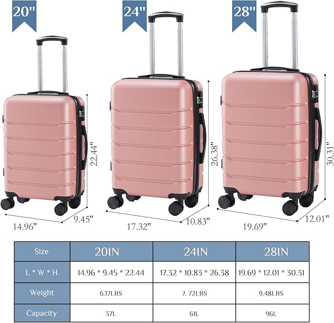 OLIXIS 28 Inch Luggage, Hardside Checked Suitcase with Spinner Wheels, Lightweight ABS Hard Shell Travel Luggage, TSA Approved Lock, Expandable Large Suitcase for Business & Travel–Pink