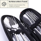 Travel Utensils with Case, Quatish Portable Silverware Set for Work, Stainless Steel Reusable Travel Cutlery, Fork and Spoon Set for Camping, Picnic, Gadgets, Lunch Box for Men, Christmas Gift, Silver
