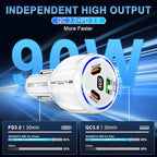 Amiss Car Charger Adapter, 3 Port USB-C & USB-A 90W Fast Charger, Car Interior Accessories, Essential Travel Gifts for Men and Women, Fit for iPhone 17/16/15/14/13Pro Max, Samsung, Android (White 2pc)