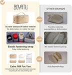BOYATU Travel Makeup Bags for Women: 3 Pcs Set Wide Open Cosmetic Bag - Portable Make up Bags with Handle - Vegan Leather Toiletry Organizer Bag with Divider (G-04-Beige)