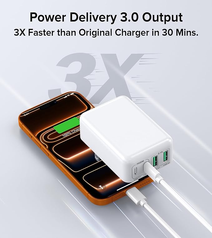 40W USB C Flat Charger Block, 2-Pack Fast Charge Cube Powered Multi-Port Wall Plug Power Adapter Type C Brick for iPhone 17/16/16 Pro 15/15 Pro Max/14/14 Pro Max/13/13 Pro Max, Motorola, Huawei