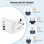 European Travel Plug Adapter, Universal Travel Adapter with PD Fast Charging, 5-Port (1 AC/2 USB-A/2 USB-C) International Power Adapter with Fuse Surge Protection for US EU UK AU - White