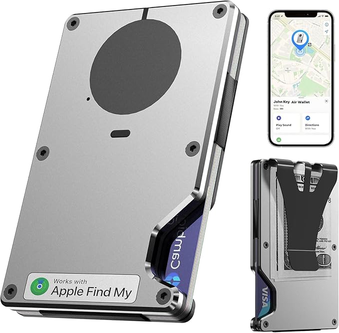 Air Wallet,Minimalist Wallet With Built In Airtag Chip, Rfid Blocking Credit Card Holder,Slim Wallet For Men,Compatible With Apple Find My Ios Only,Detachable Money Clip (Minimalist, Gray)
