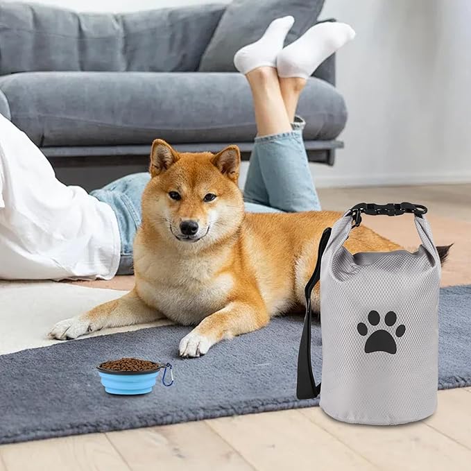 Dog Travel Bag,Travel Dog Food Container With 2pack Collapsible Dogs Travels Bowls,5l Dog Food Trave l Bag,Dogs Food Container,Bpa-Fre,Pet Safe,for Roadtrips,Home,Boarding,Camping and More/Grey