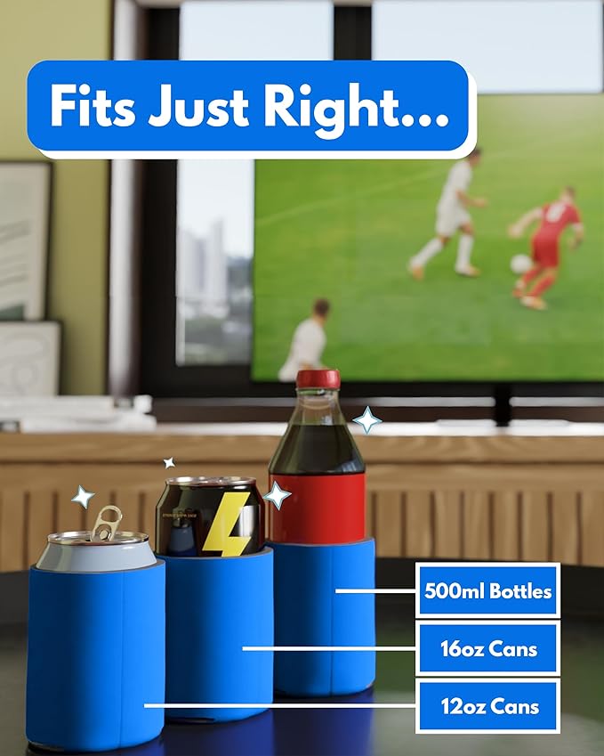 PartyPrints 25 Pack Cerulean Blank Can Cooler Sleeves, Customizable Bulk Insulated Foam for Beer, Collapsible Plain Drink Holder, Cold Soda Insulator, 12oz Regular, 16oz Tall Cans