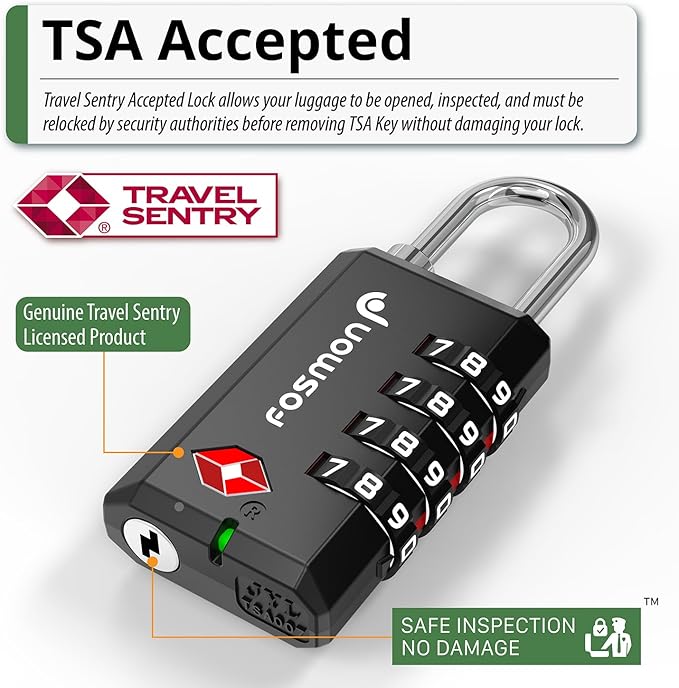 Fosmon TSA Approved Locks for Luggage/Suitcase with Open Alert Indicator (2 Pack), Heavy Duty Gun Safe Lock for Gun Case, 4 Digit Shackle Combination Padlock for Travel, Backpack Zipper, Gym Locker
