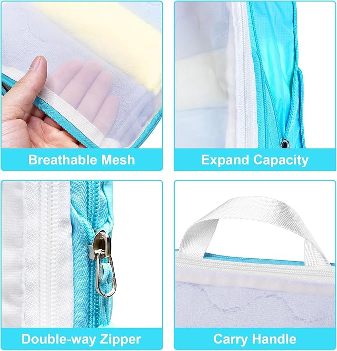 PFEYRPK Lightweight Compression Packing Cubes for Suitcases, Compressible Expandable Travel Packing Organizer with Clear Toiletries and Backpack Bag, Travel Essentials for Carry on Luggage 7 Set