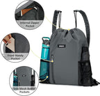 WANDF Drawstring Backpack with Shoulder Pad Sports Gym Backpack with Mesh Pocket String Bag for Women Men(Grey)