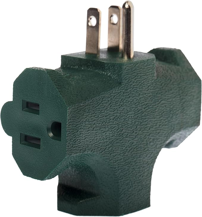 Projectpak 3 Outlet T Shaped Wall Plug Grounding Adapter Splitter Extender – Durable Grounded Power Tap | 3 Pack (Green)