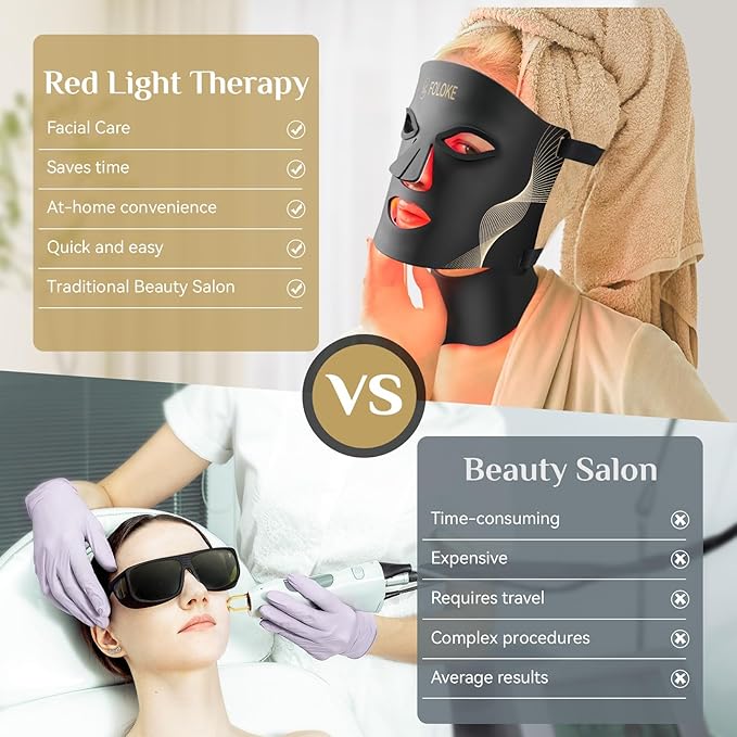 Red Light Therapy for Face, LED Light Therapy Mask Skin Care Mask & Neck, LED Red & NIR Light Therapy Wavelength for Home Use, Working Travel Yoga Sleep