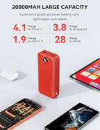 Portable Charger, 20000mAh 22.5W Fast Charging Power Bank with Built-in Cables & Wall Plug, USB C External Battery Pack with LED Display, Travel Essentials Phone Charger for iPhone iPad Samsung Red
