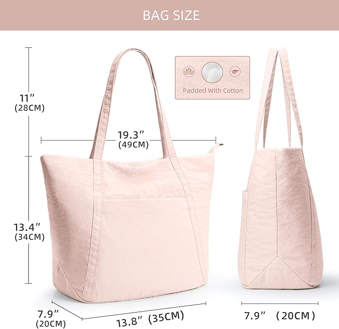 WLLWOO Large Gym Tote Bag for Women Sport Yoga, 24L Travel Beach Bag Lightweight Zipper Shoulder Handbag for Daily Work