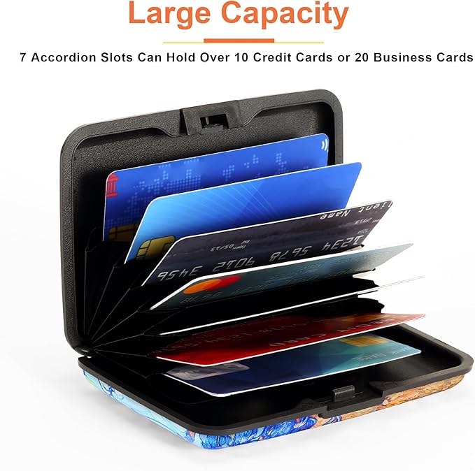 Mayski Credit Card Holder, RFID Blocking, Aluminum Alloy Hard Case, Small Mini Business Metal Wallet for Women Men, Floral Art