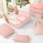 KPX 8 Set Packing Cubes for Travel, Luggage Packing Organizers Accessories Large Toiletries Bag for Clothes Shoes Cosmetics (Pink Strips)