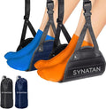 Plane Foot Hammock for Travel, Adjustable Airplane Foot Rest for Long Flights, Portable Leg Hammock for Airplane, Essential Travel Accessories, 2 Pack, Black & Blue