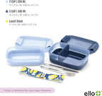 Ello 2-Pack Lunch Stack Plastic Food Storage Container Bento Box with Airtight, Leak-Proof Locking Plastic Lids and Silicone Base, BPA-Free, Freezer, Microwave, and Dishwasher Safe, Blueberry